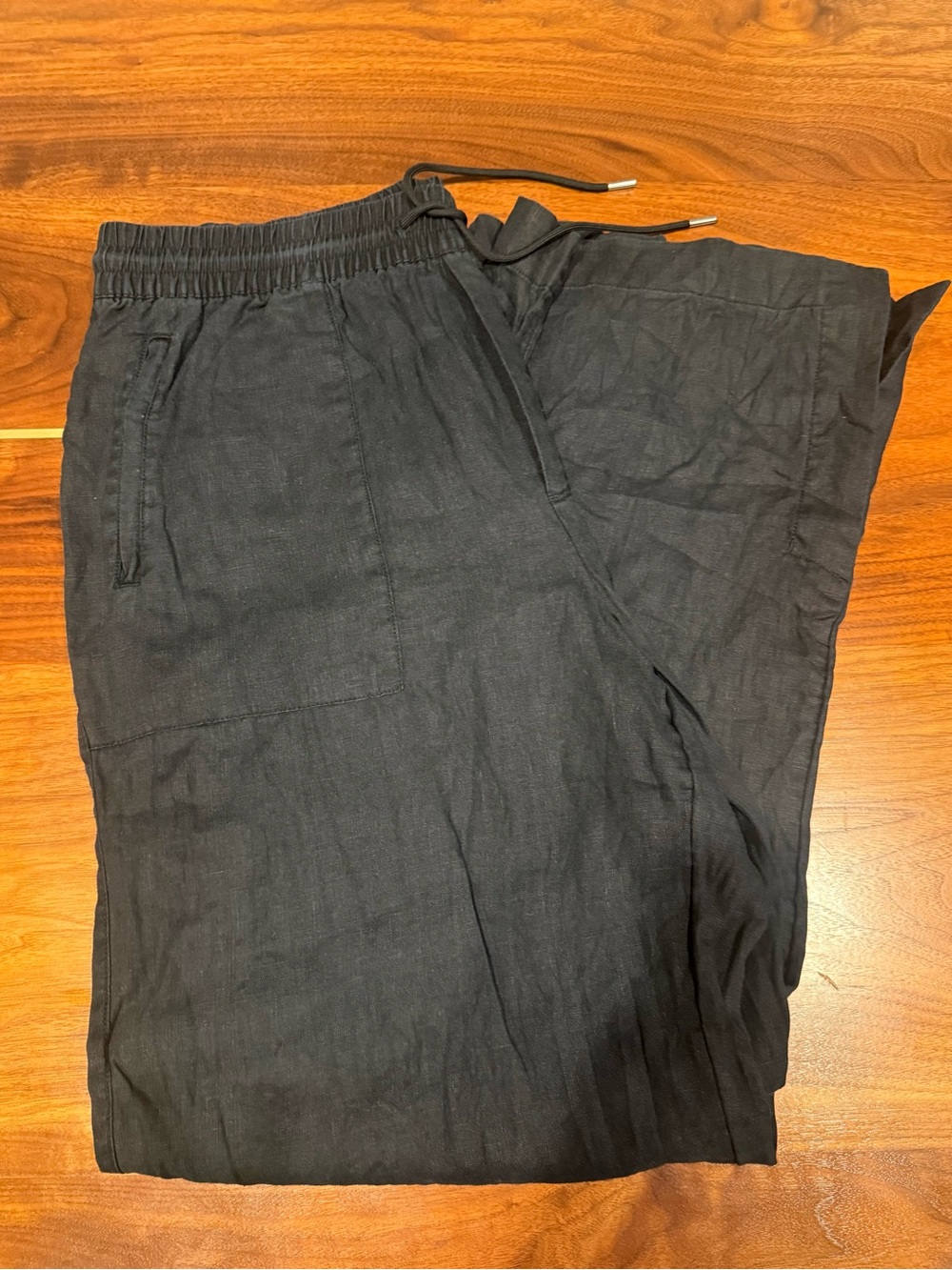 Women’s Athleta Black Drawstring Linen Pants - Wide Leg Size Large Long